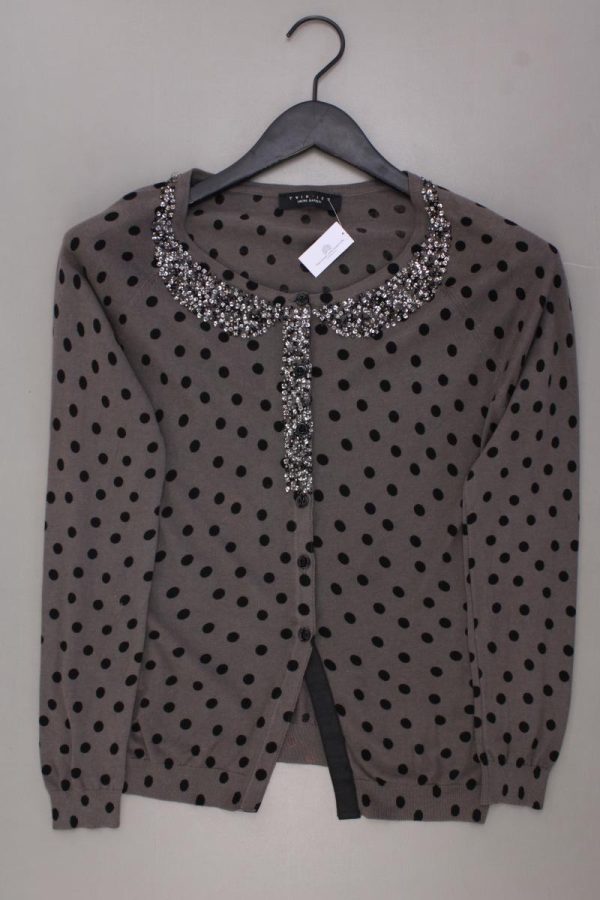 Twin Set Strickjacke Gr. 38 gepunktet Langarm mit Pailletten grau Schn?ppchen