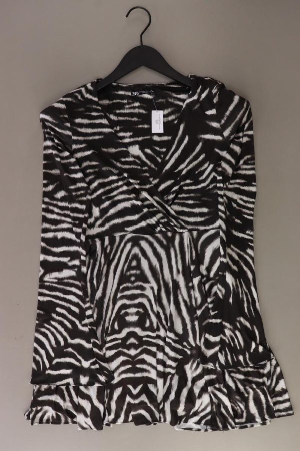 Zara Langarmkleid Gr. XS mit Tierdruck schwarz aus Polyester Rabatt