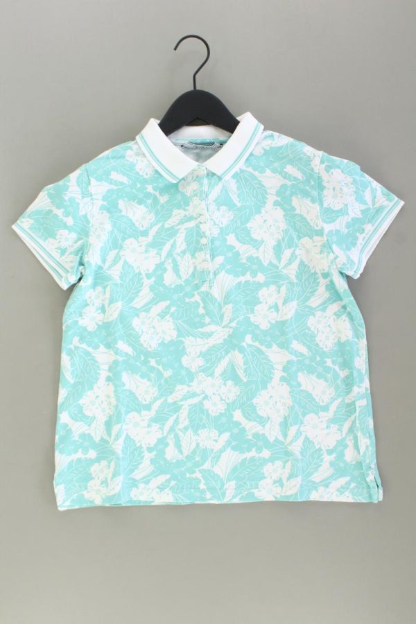 Lands  End Poloshirt Gr. M mit Blumenmuster Kurzarm türkis aus Baumwolle Schn?ppchen
