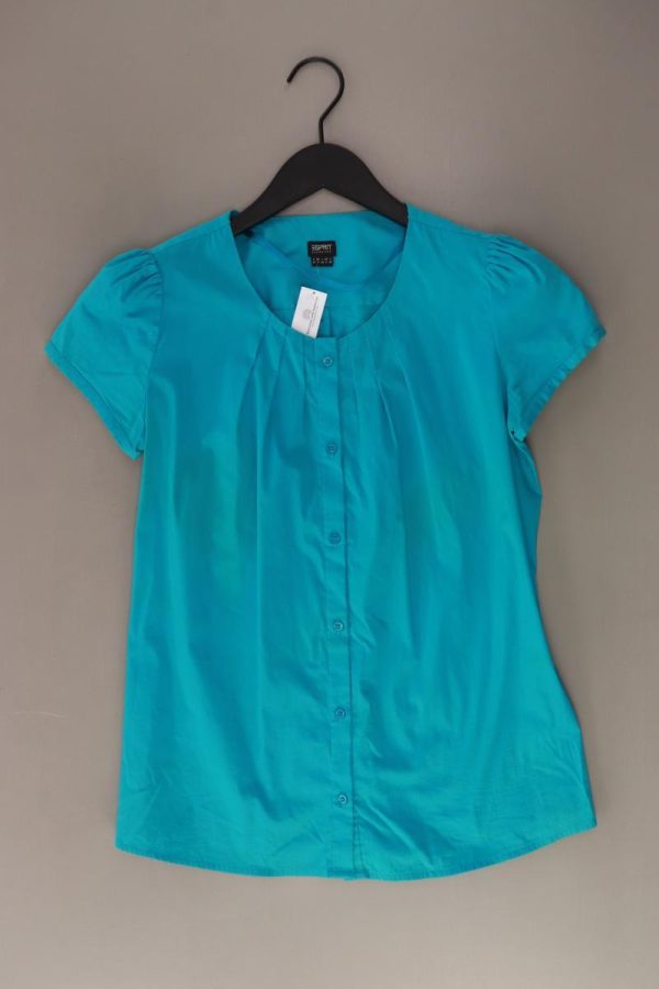 Esprit Collection Kurzarmbluse Gr. 34 blau aus Baumwolle Schn?ppchen