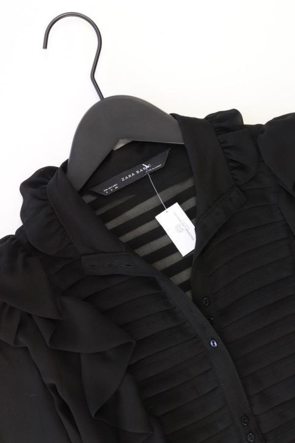 Zara Rüschenbluse Gr. S Langarm schwarz aus Polyester Angebot – Bild 3