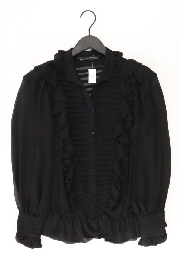Zara Rüschenbluse Gr. S Langarm schwarz aus Polyester Angebot