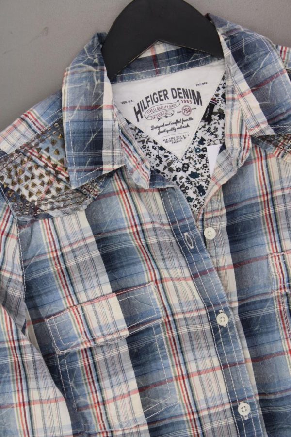 Hilfiger Denim Karobluse Gr. M kariert Langarm mit Nieten blau aus Baumwolle Zu verkaufen – Bild 2