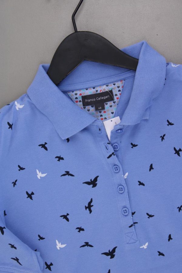 Franco Callegari Poloshirt mit Vogelmuster Gr. 40 Kurzarm blau aus Baumwolle Im Angebot – Bild 2