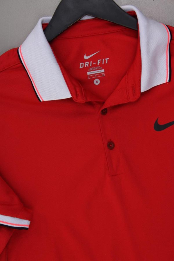 Nike Poloshirt für Herren Gr. S neuwertig Kurzarm rot aus Polyester Schn?ppchen – Bild 2