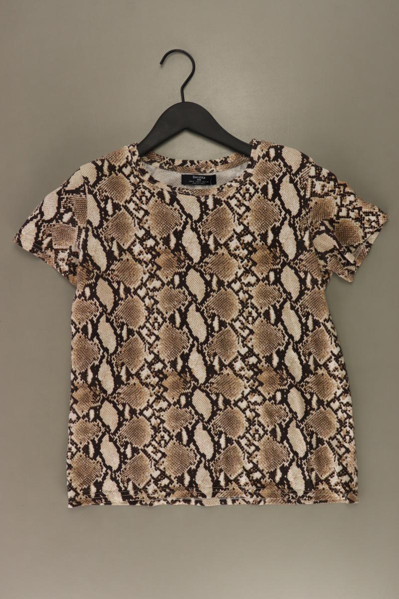 Bershka Printshirt Gr. S mit Tierdruck Kurzarm braun aus Baumwolle Mode